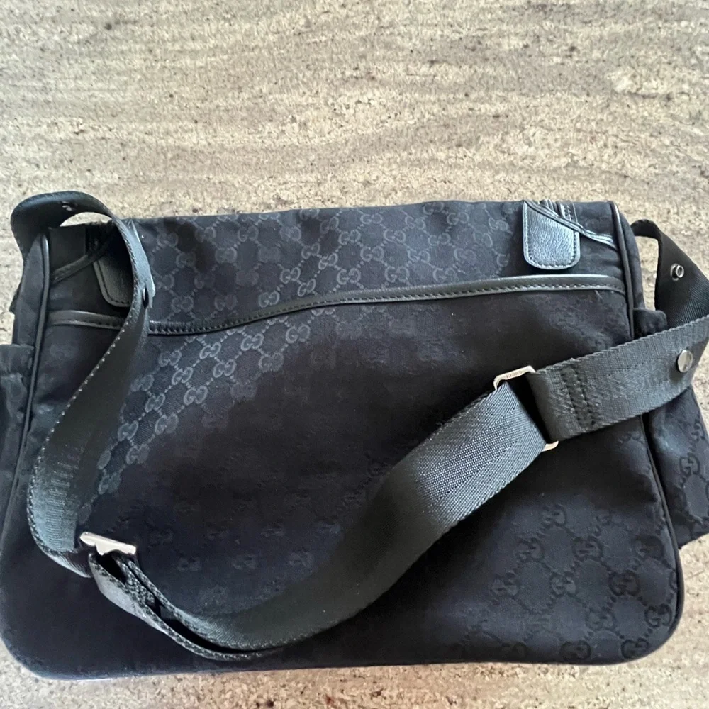 Gucci GG Black Diaper Baby Bag Canvas/Leather Trim w/Changing Mat